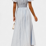 Mélia Vestido Maxi con Escote en V y Mangas Abullonadas