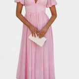 Mélia Vestido Maxi con Escote en V y Mangas Abullonadas