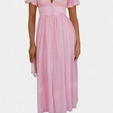 Mélia Vestido Maxi con Escote en V y Mangas Abullonadas