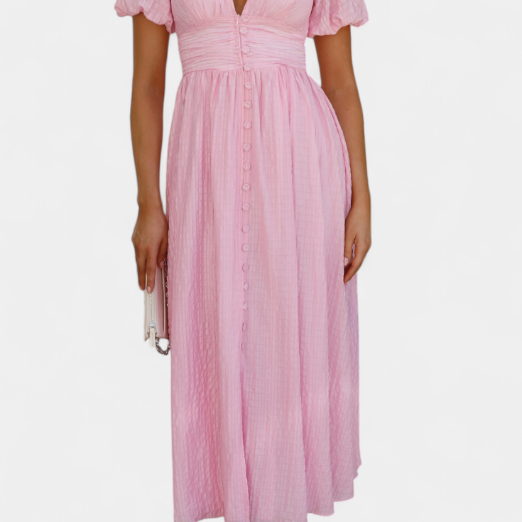 Mélia Vestido Maxi con Escote en V y Mangas Abullonadas