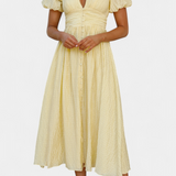 Mélia Vestido Maxi con Escote en V y Mangas Abullonadas