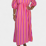 Ercilia Vestido Midi con Estampado Vibrante y Manga Globo