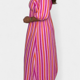 Ercilia Vestido Midi con Estampado Vibrante y Manga Globo