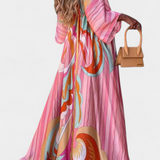 Joelle Vestido Maxi Arcoíris con Escote en V y Manga Murciélago