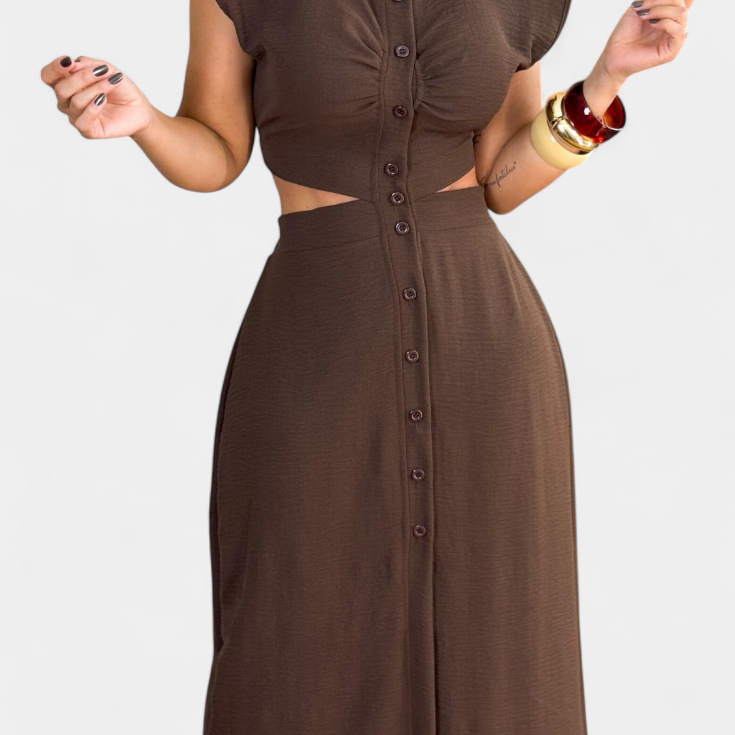 Griselda Vestido Midi con Botones y Cintura Abierta
