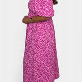 Ercilia Vestido Midi con Estampado Vibrante y Manga Globo