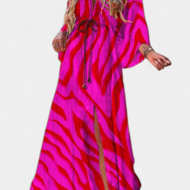 Joelle Vestido Maxi Arcoíris con Escote en V y Manga Murciélago
