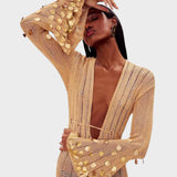Capri | Elegante Vestido Largo de Crochet Con Detalles Brillantes