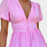 Mélia Vestido Maxi con Escote en V y Mangas Abullonadas