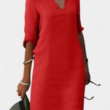 Elowen Vestido Escote en V con Manga Tres Cuartos