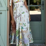 Case Vestido Largo con Cordones y Estampado Floral Fantasía