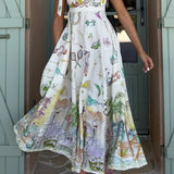 Case Vestido Largo con Cordones y Estampado Floral Fantasía