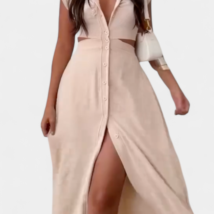 Griselda Vestido Midi con Botones y Cintura Abierta