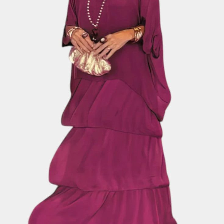 Caroline Vestido Maxi con Volantes y Mangas Murciélago