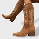 Botas Cowboy Ante Mujer Tacón Bloque