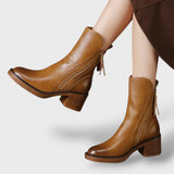 Botines de mujer con tacón cuadrado y cremallera lateral