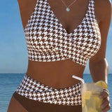 Bikini Pied-De-Poule Pieza Cruzada