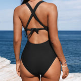 Maillot de baño de una pieza con tirantes de color sólido