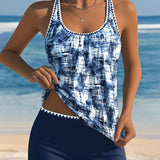 Tankini Impreso Sin Mangas Boxer Dos Piezas