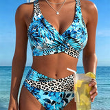 Bikini Cruzado Impreso Leopardo Patchwork