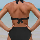Conjunto de Bikini con Cortes, Cintura Alta y Diseño Halter