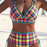 Bañador casual de cuadros bikini de dos piezas