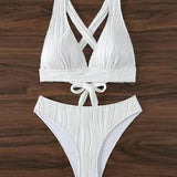 Bikini sexy en V profundo de color sólido