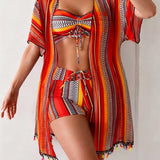 traje de baño de tres piezas bikini impreso vacaciones