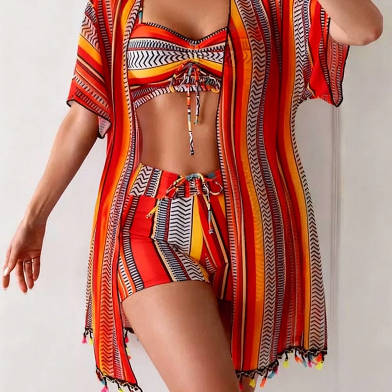 traje de baño de tres piezas bikini impreso vacaciones