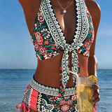Bikini Bohemio Halter Cordon De Ajuste