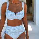 Bikini de Cintura Alta Rayado con Cuerda
