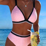 Bikini Bloque de Color Doble Tirante Texturizado