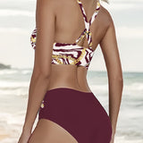 Bikini Sexy con Tirantes Cruzados Impreso Sujetador