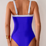 Bañador de Color Contrastado con Tirantes de Una Pieza