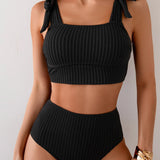 Bikini con Tirantes para Atar de Color Sólido Triángulo