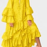Eliselle Vestido Maxi Asimétrico con Volantes y Mangas Acampanadas