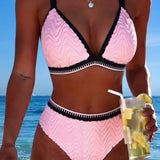 Bikini Bloque de Color Doble Tirante Texturizado