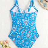 Bañador Con Escote Plisado Floral De Una Pieza