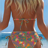 Bikini Halter con Escote Impreso