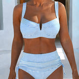 Bikini de Cintura Alta Rayado con Cuerda