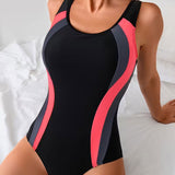 Maillot De Baño Una Pieza Color-Block Impreso