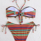 Bikini Casual Rayas Arcoíris con Flecos