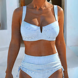 Bikini de Cintura Alta Rayado con Cuerda