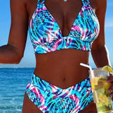 Bikini Impreso Con Escote de Nudo Dos Piezas