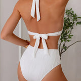 Bikini de Cintura Alta Sexy con Escote Profundo y Cadena