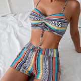 traje de baño de tres piezas bikini impreso vacaciones