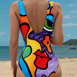 Maillot de Baño Sin Mangas Impreso de Una Pieza