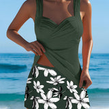 Maillot de Baño Sin Mangas Impreso Rayado Boxer
