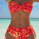 Bikini De Tirantes Finos Con Motivo Abstracto Impreso