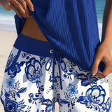 Tankini Impreso Chaleco y Short de Dos Piezas